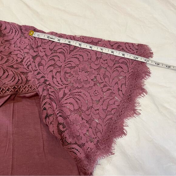 Amaryllis Womens Mauve Mock Neck Lace Yoke Butterfly Sleeve Blouse Top Size M - Picture 10 of 14